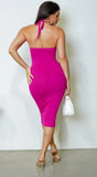 Kaya Halter Ribbed Midi Dress Pink
