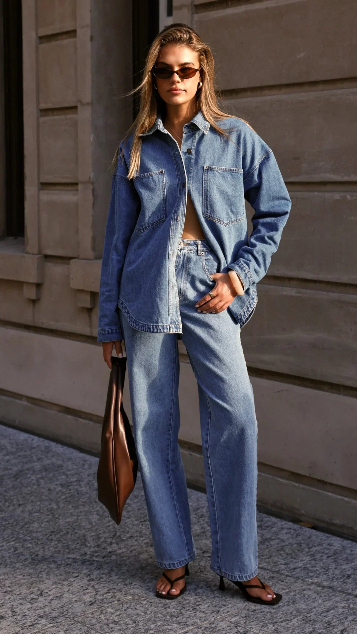 Zaeli Denim Oversized Shirt Mid Blue