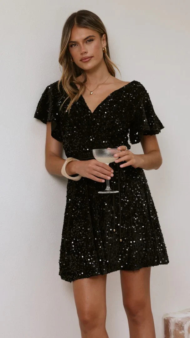 Zinnia Sequins Mini Dress Black Sequins
