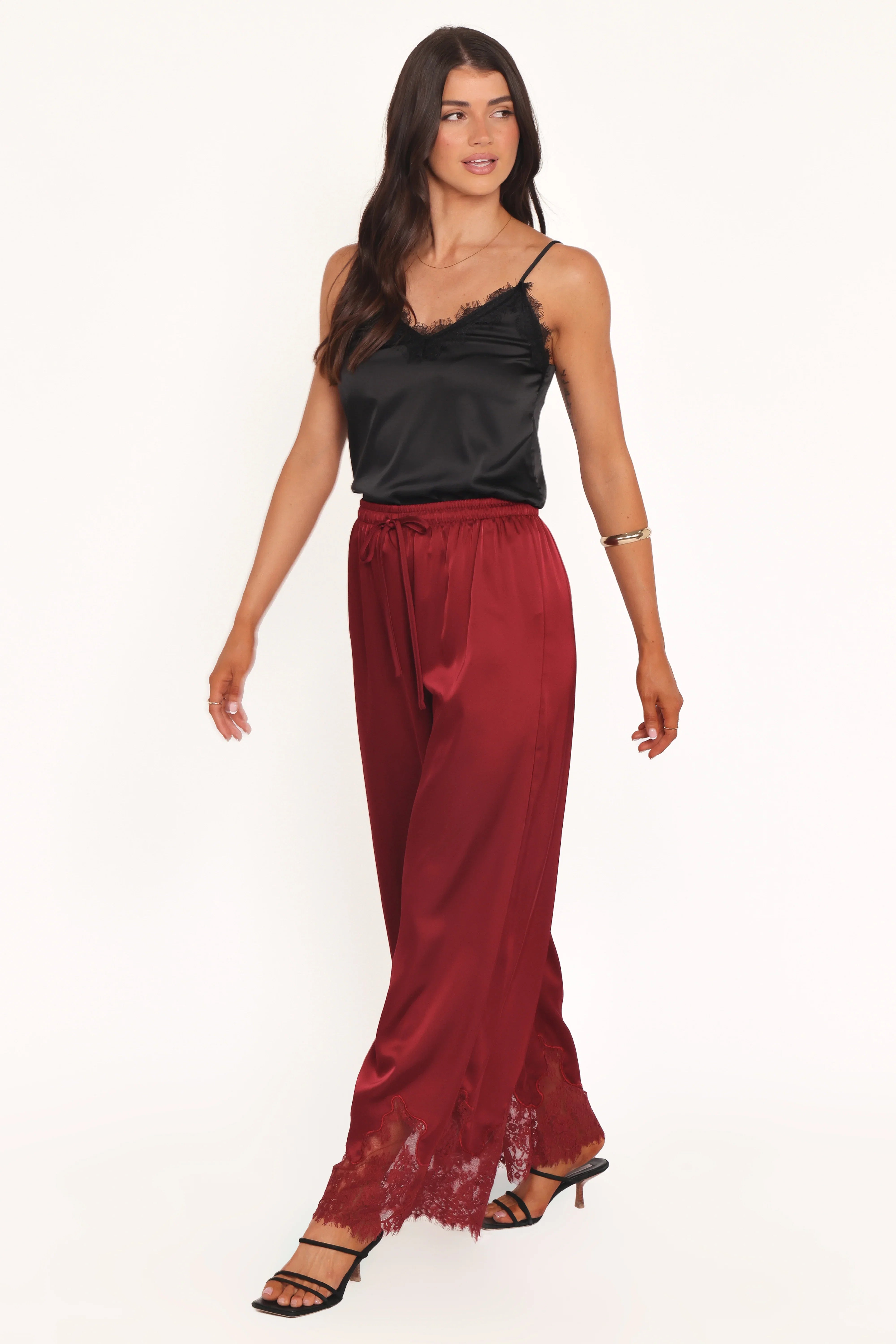 Viola Drawstring Wide Leg Pant Wine