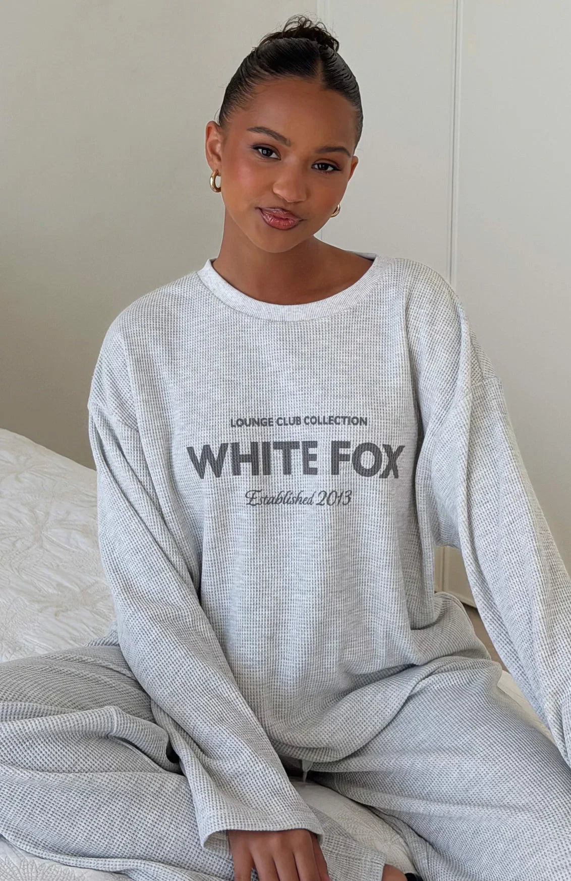 Leave Me Out Of It Waffle Oversized Long Sleeve Tee Grey Marle