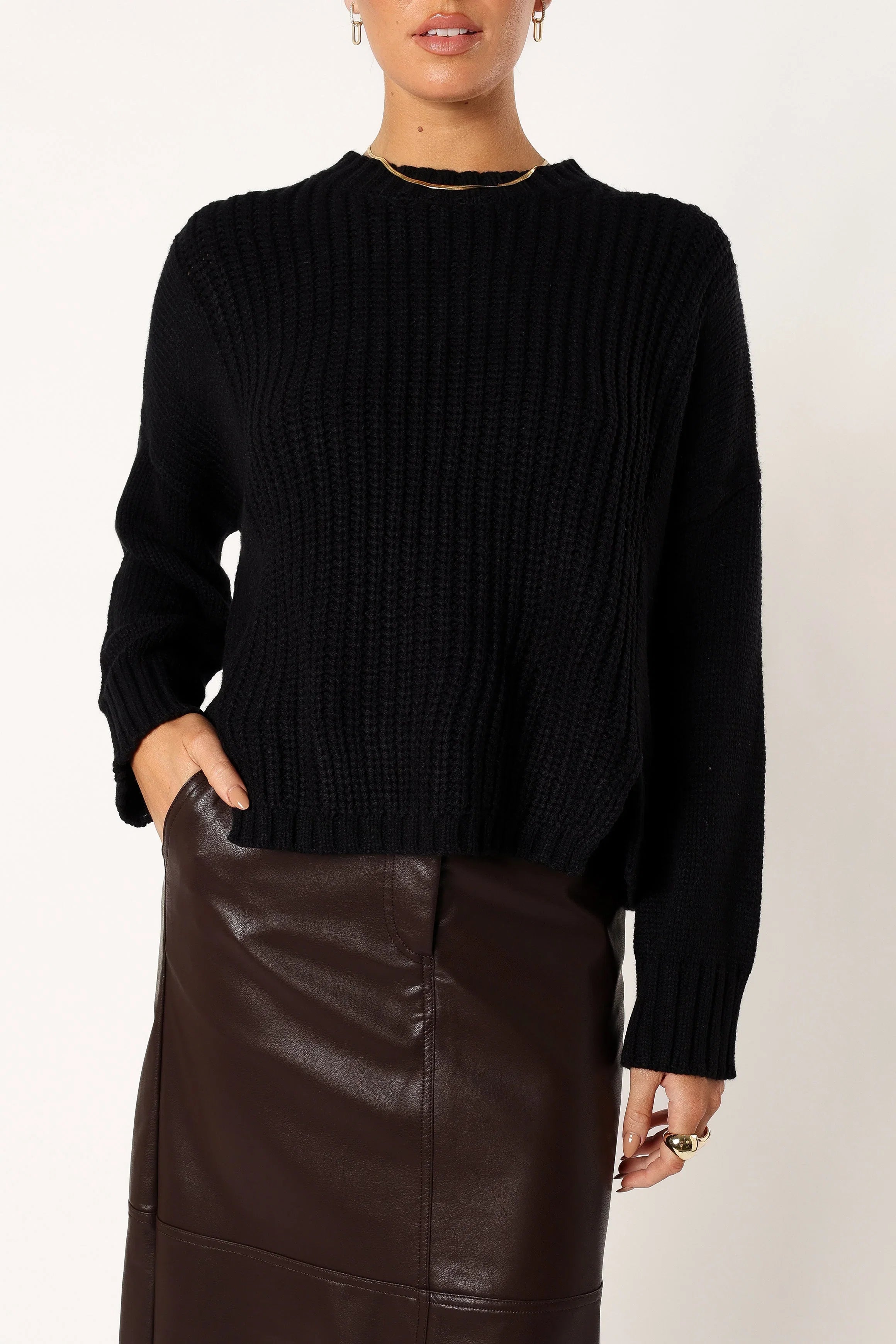 Arlette Textured Knit Sweater Black