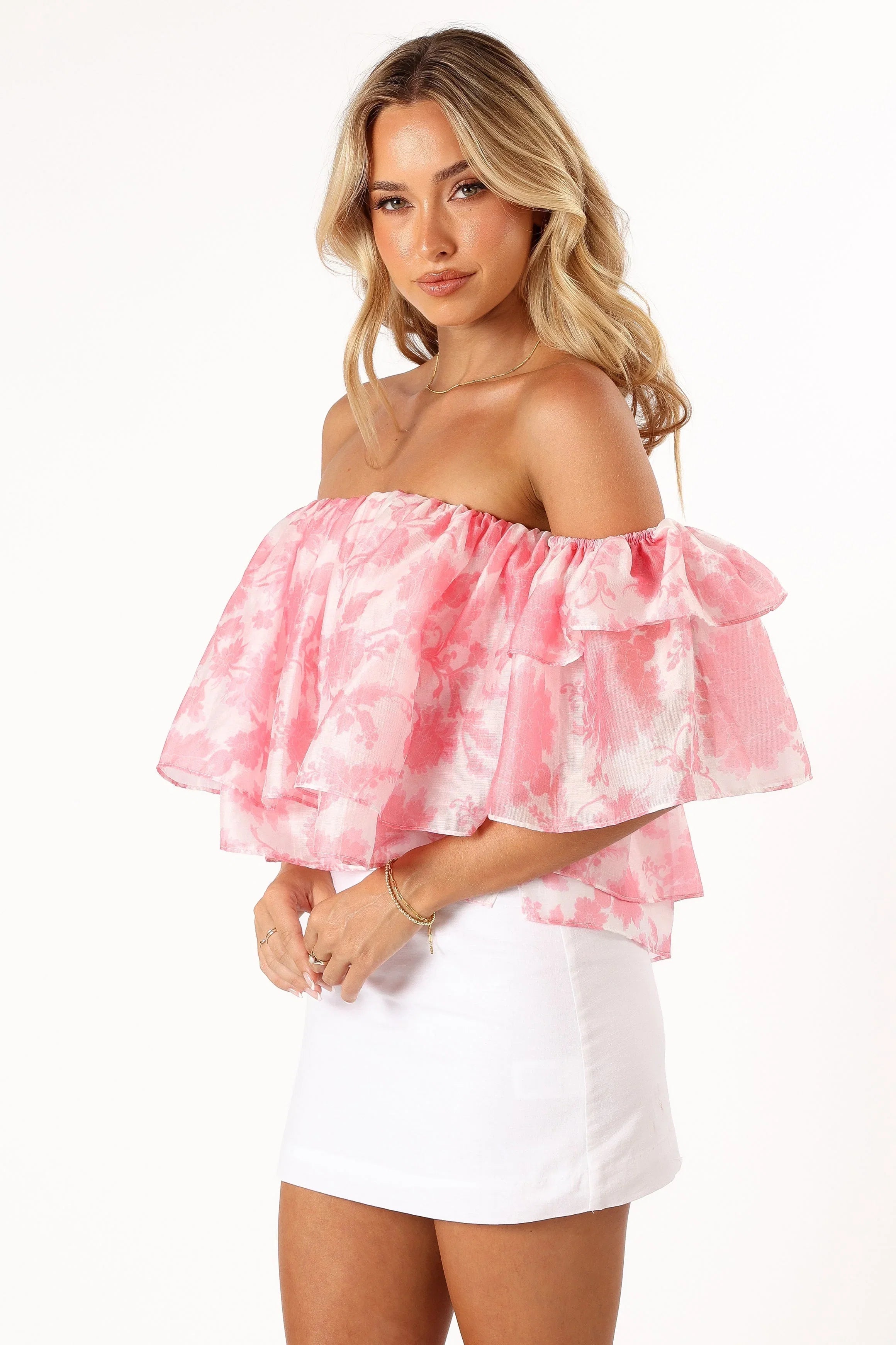 Deedi Off Shoulder Top Pink Floral