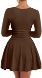 Square Neck Long Sleeve Mini Dress Ruffle Hem Corset Short Party Club Dresses