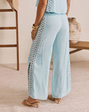 Sunlit Palm Drawstring Relaxed Eyelet Trim Pants
