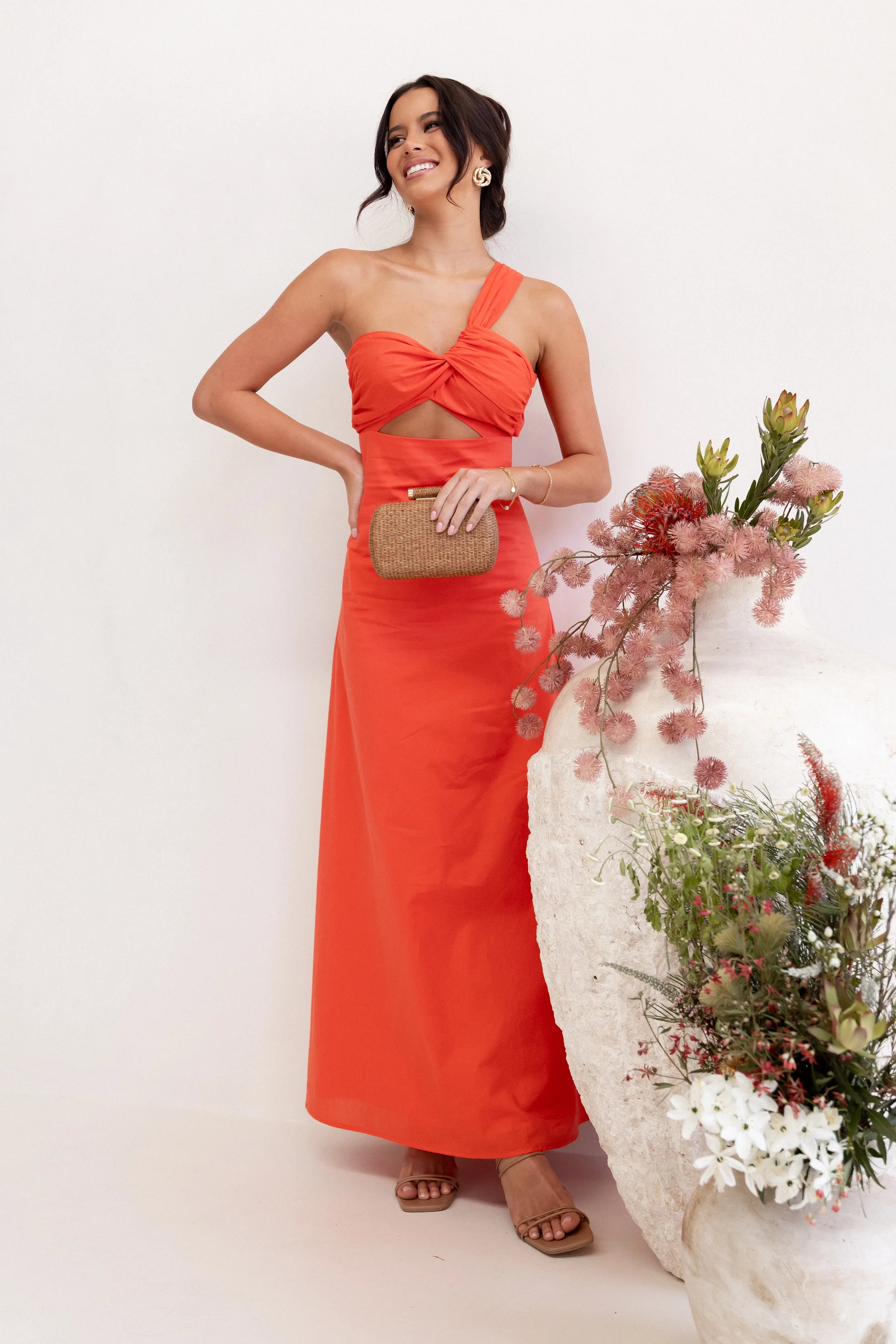 Luna One Shoulder Maxi Dress Tangerine