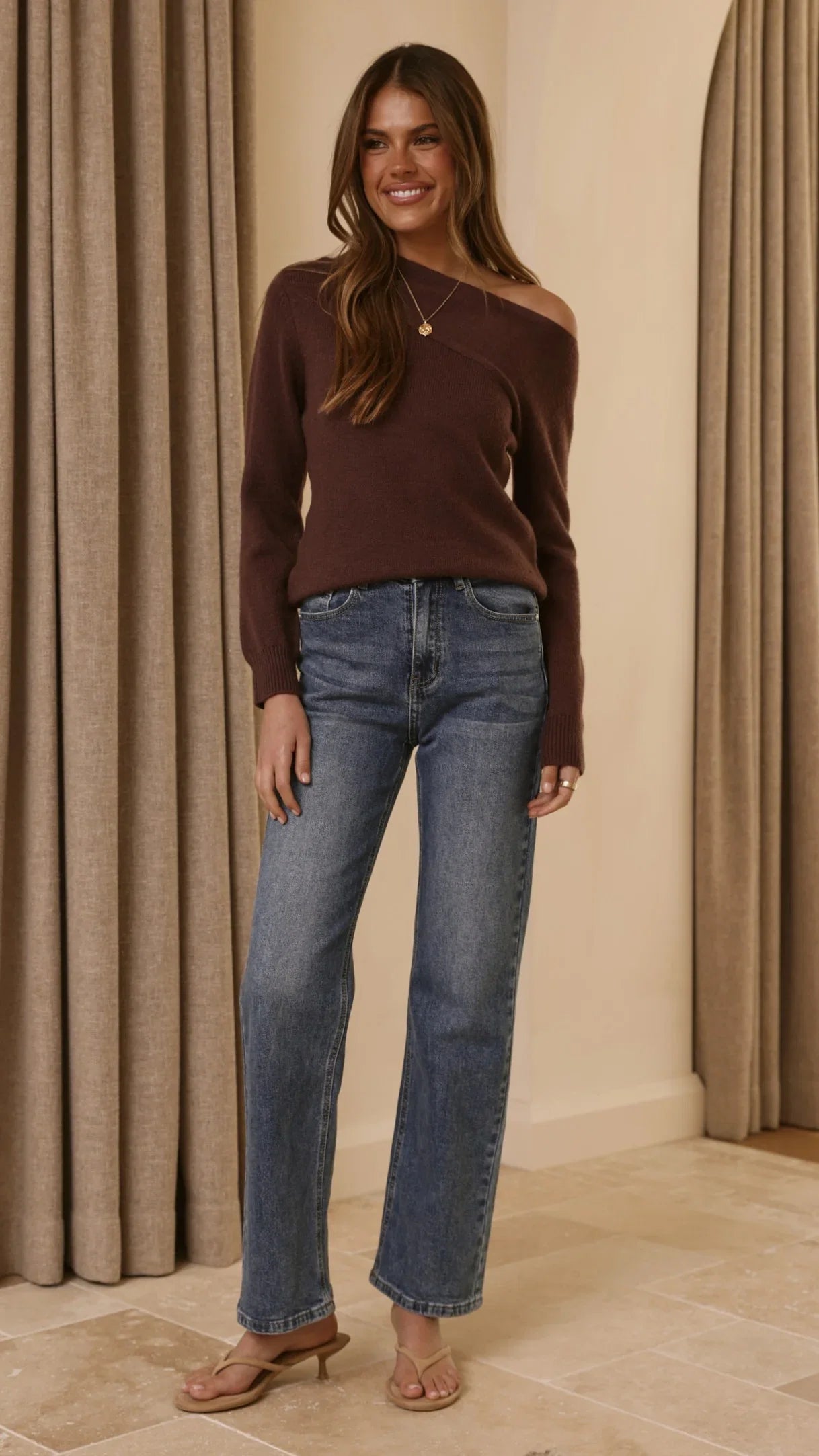 Briella Boat Neck Sweater Brown