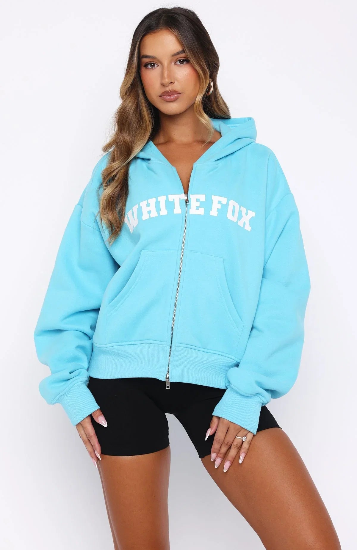 Starting Off Strong Boxy Zip Front Hoodie Azure