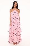 Chasity Halterneck Maxi Dress Pink Polka Dot