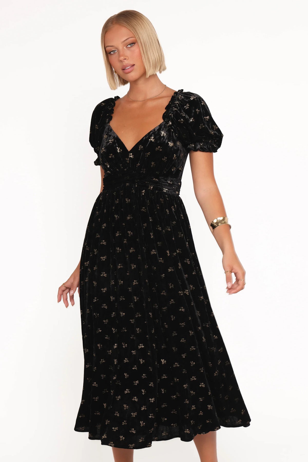 Farryn Maxi Dress Black Gold Velvet