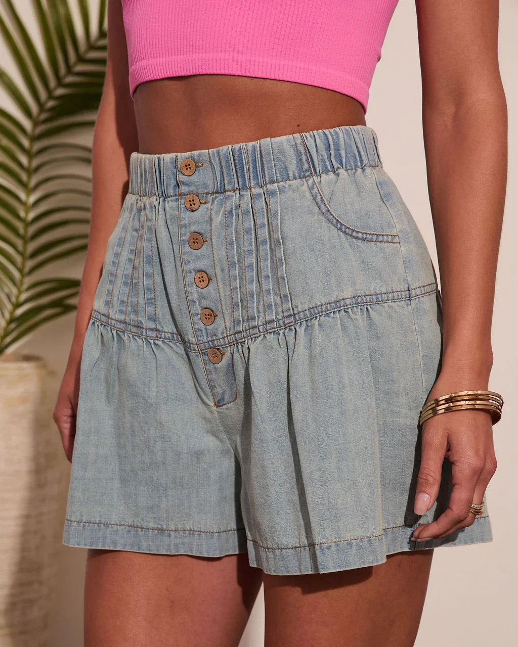 Lumara Pleated High Rise Denim Shorts