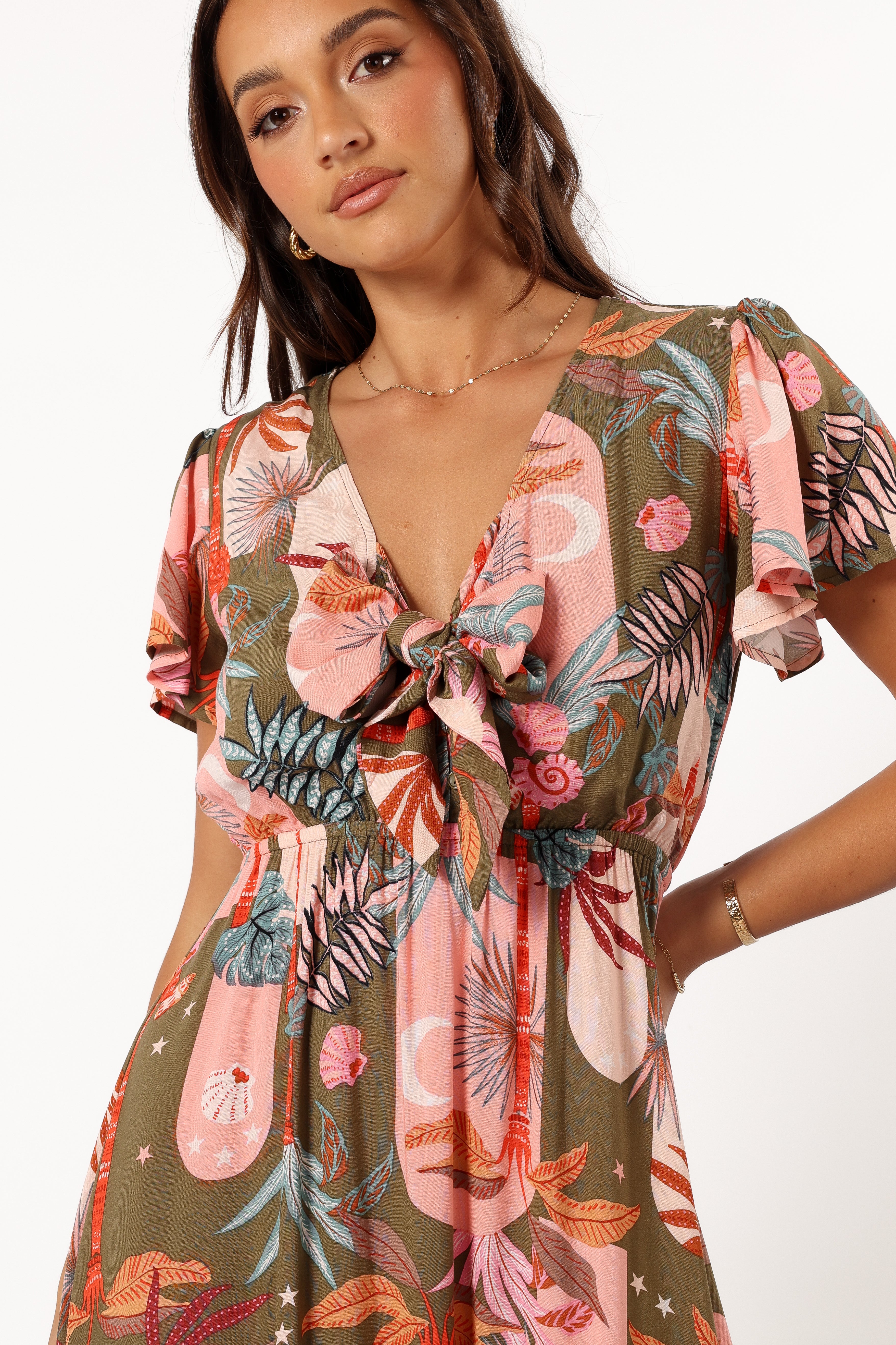 Everly Short Sleeve Maxi Dress Olive Print