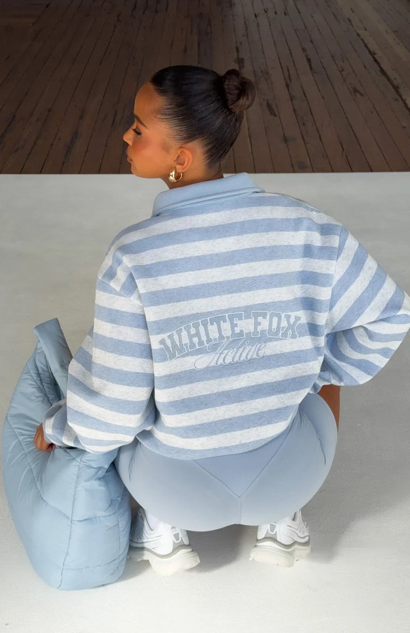 Best Influence Oversized Henley Sweater Grey Marle Blue Stripe