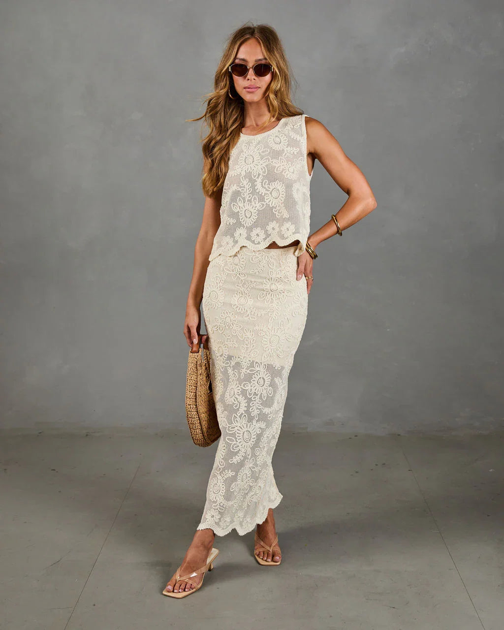 Soft Story Embroidered Floral Midi Skirt