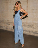 Carolyn Relaxed Wide Leg Pocketed Denim Overalls