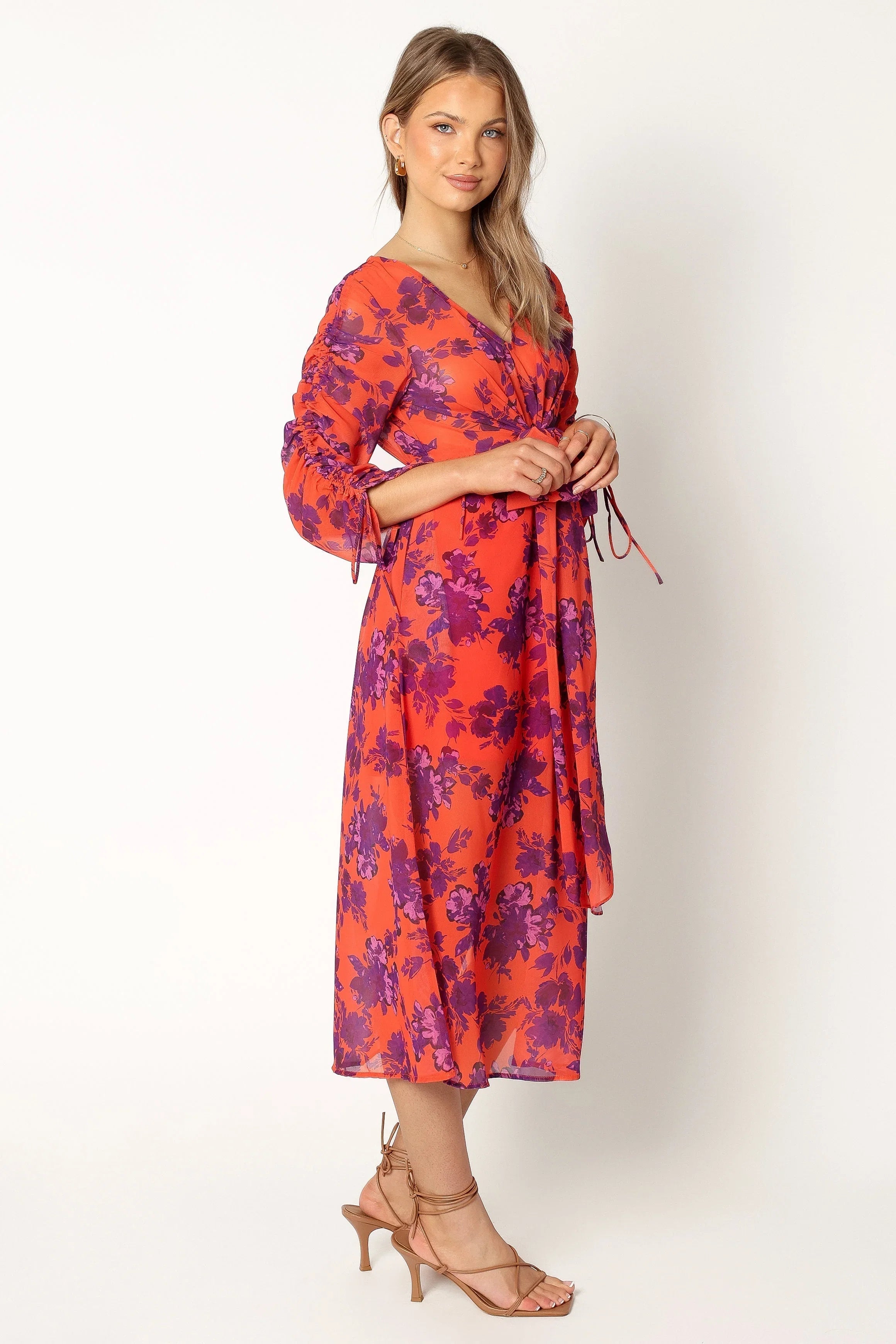 Hallie Midi Floral Dress Red Wine