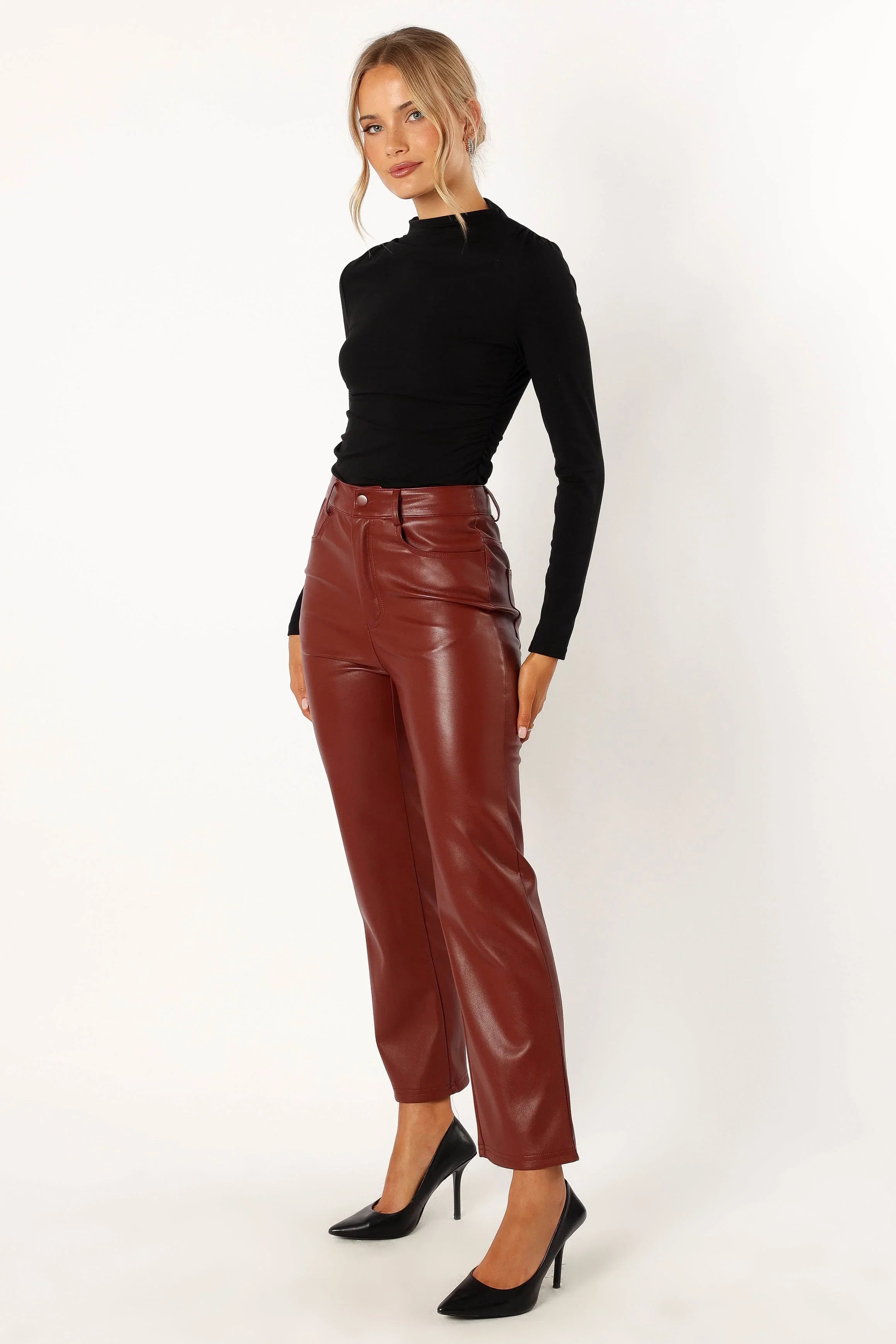Maverick Vegan Leather Pants Merlot