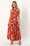 Maha Halterneck Maxi Dress Tan Floral