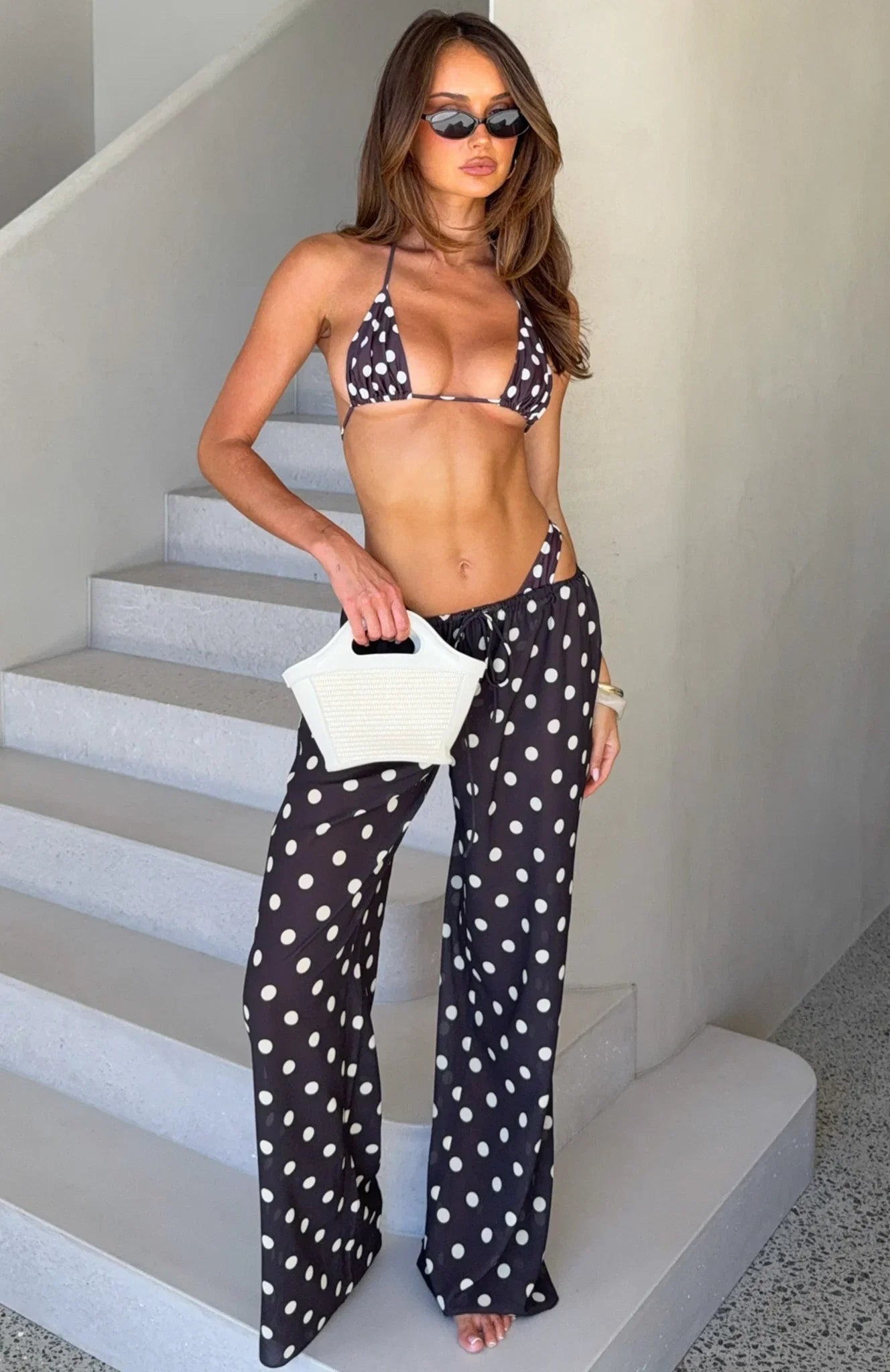 Croatian Coast Pants Choc Cream Polka Dot