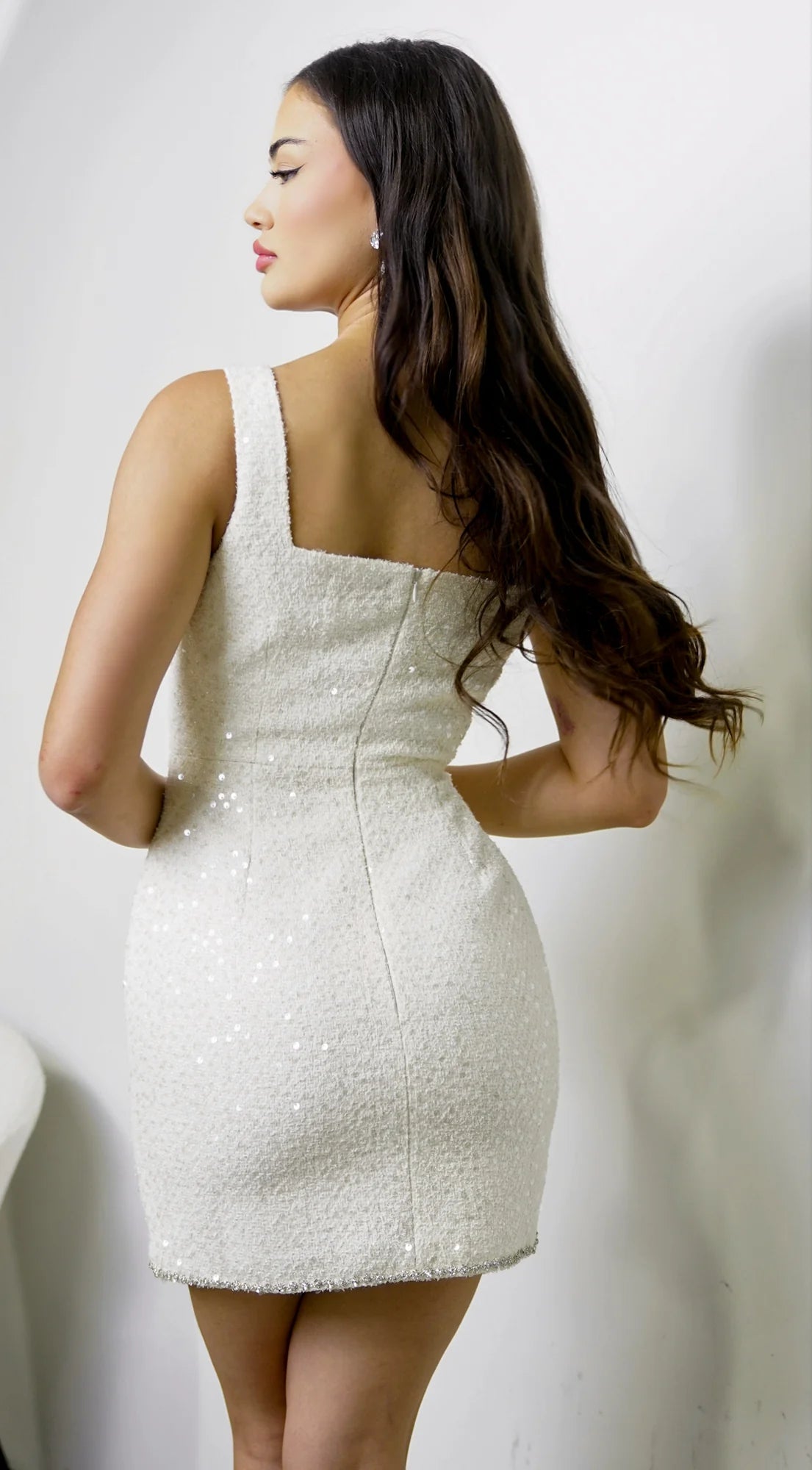 Avianne Tweed Sequin Mini Dress Cream