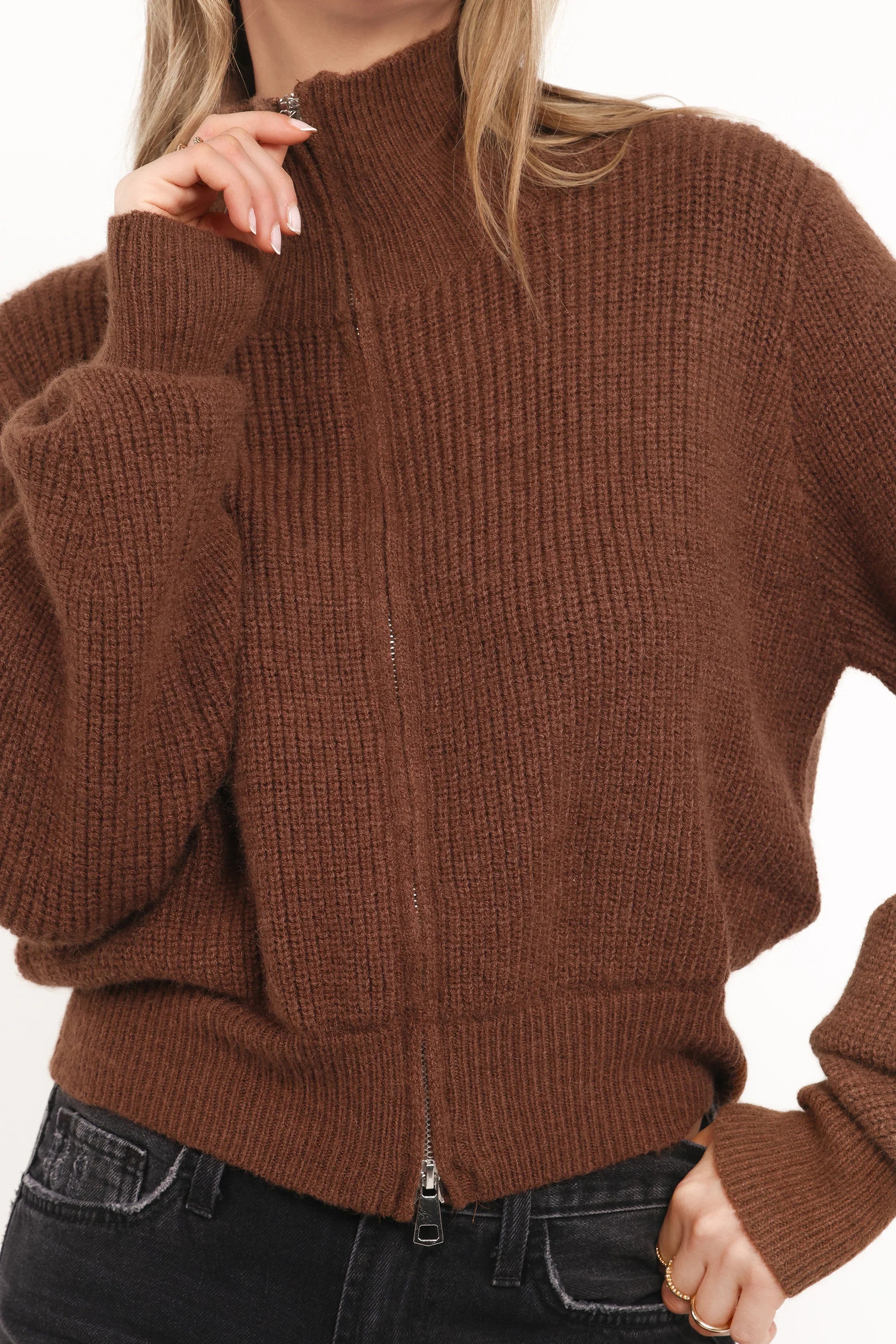 Kourtney Zip Cardigan Brown
