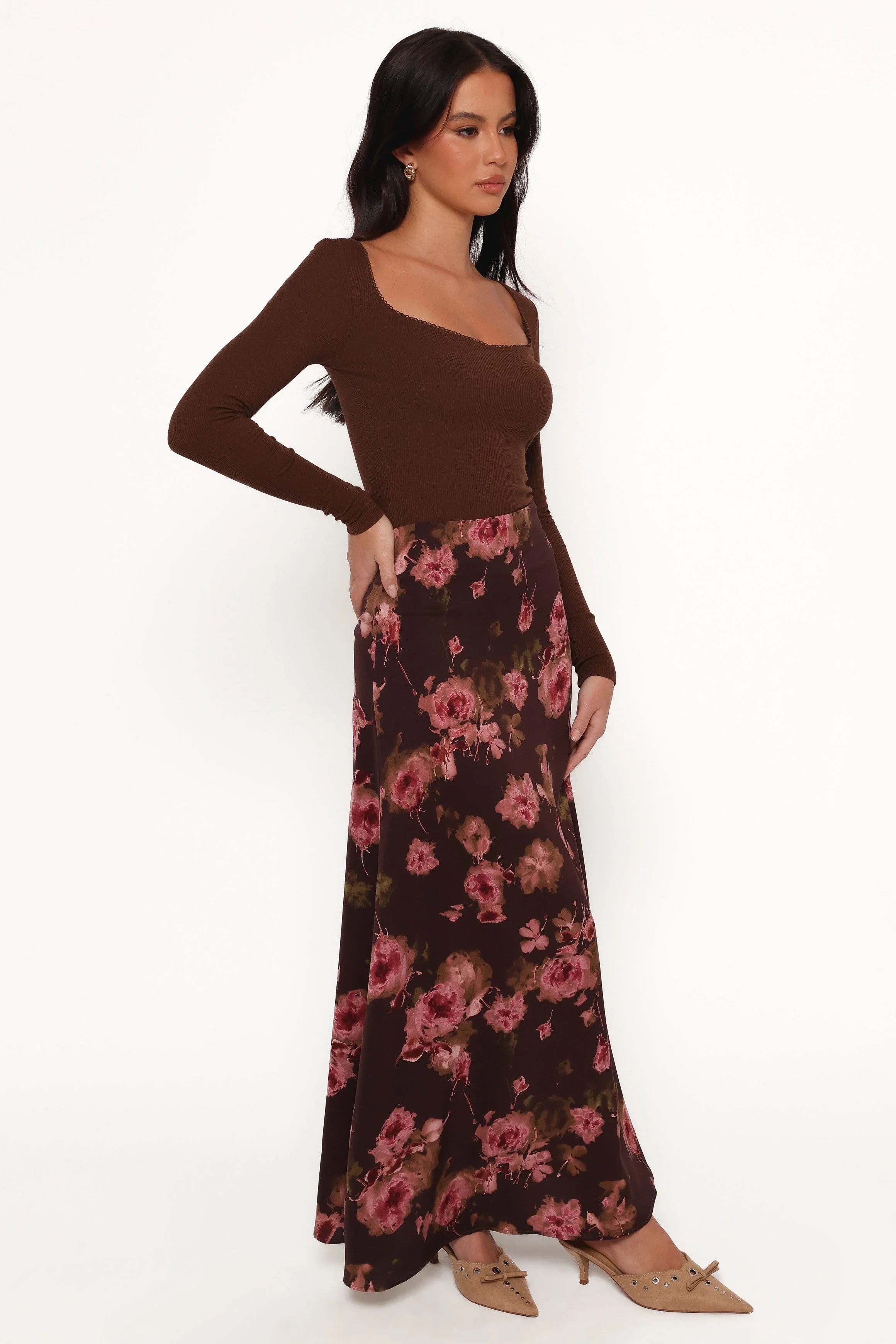 Vivie Midi Skirt Chocolate Floral