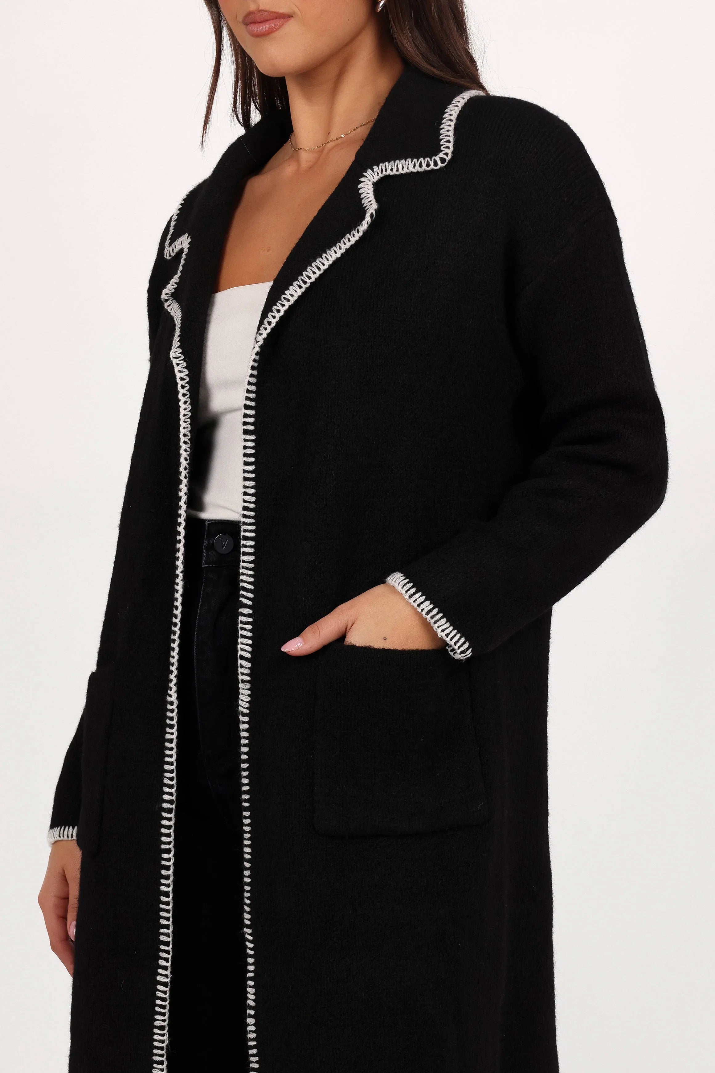 Oaklynn Contrast Stitch Coatigan Black