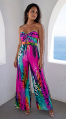 Sayla Multi Print Color Strapless Jumpsuit Pink Multi