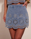 Kimberlin Denim Floral Eyelet Mini Skort