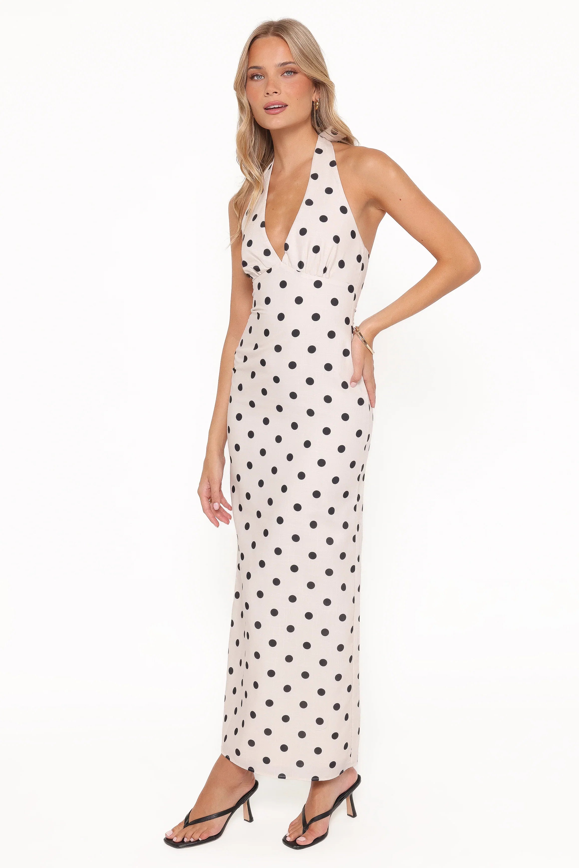 Adora Halterneck Maxi Dress White Polka Dot