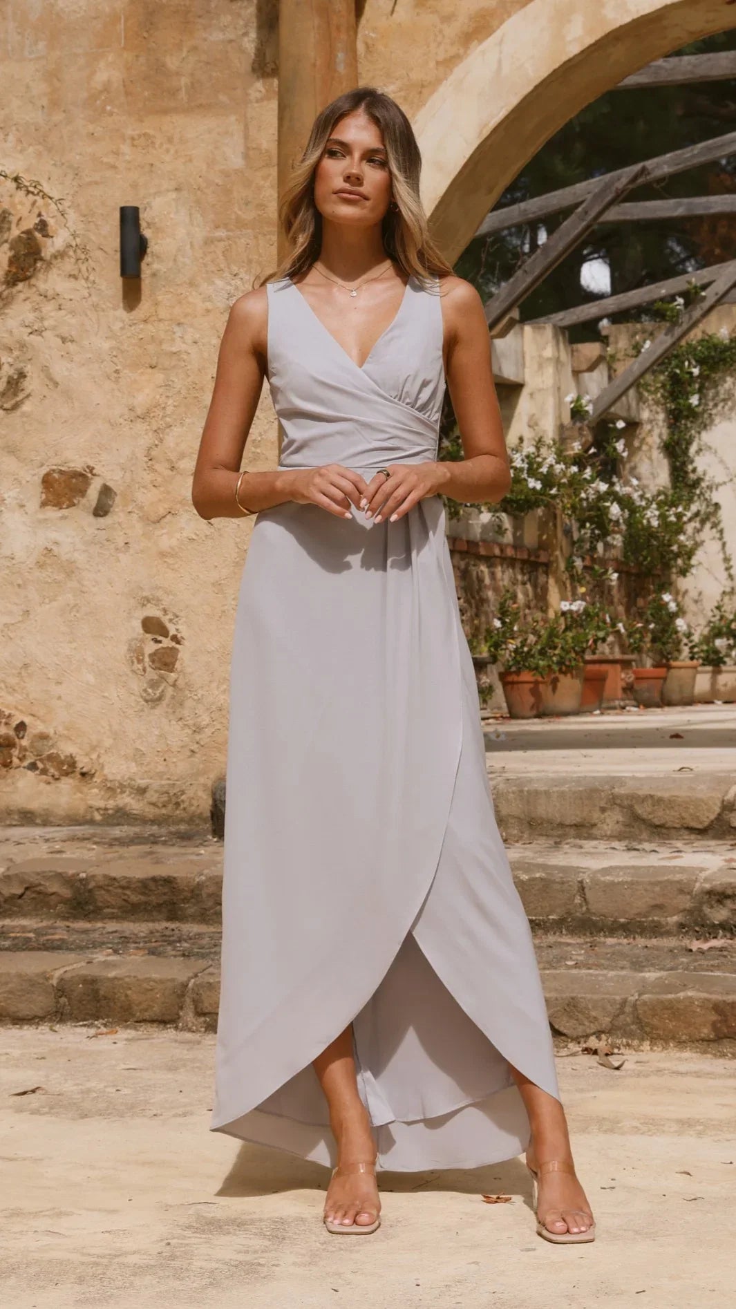 Pamela V Neck Maxi Dress Silver