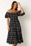 Soliel Puff Sleeve Midi Dress Black Tan