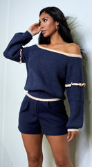 Frankfurt Off Shoulder Sweater Top Blue