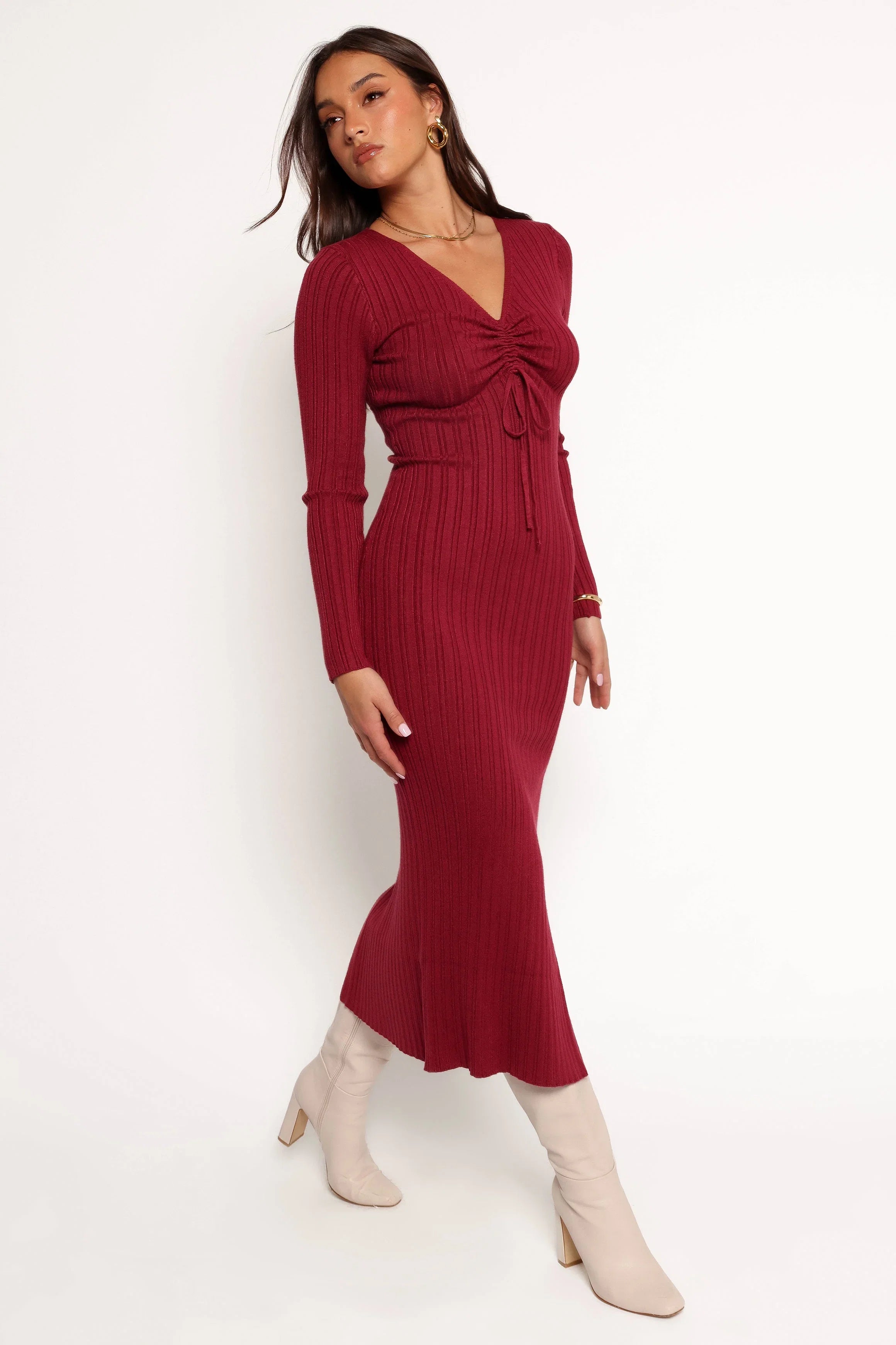 Irene Long Sleeve Midi Dress Wine