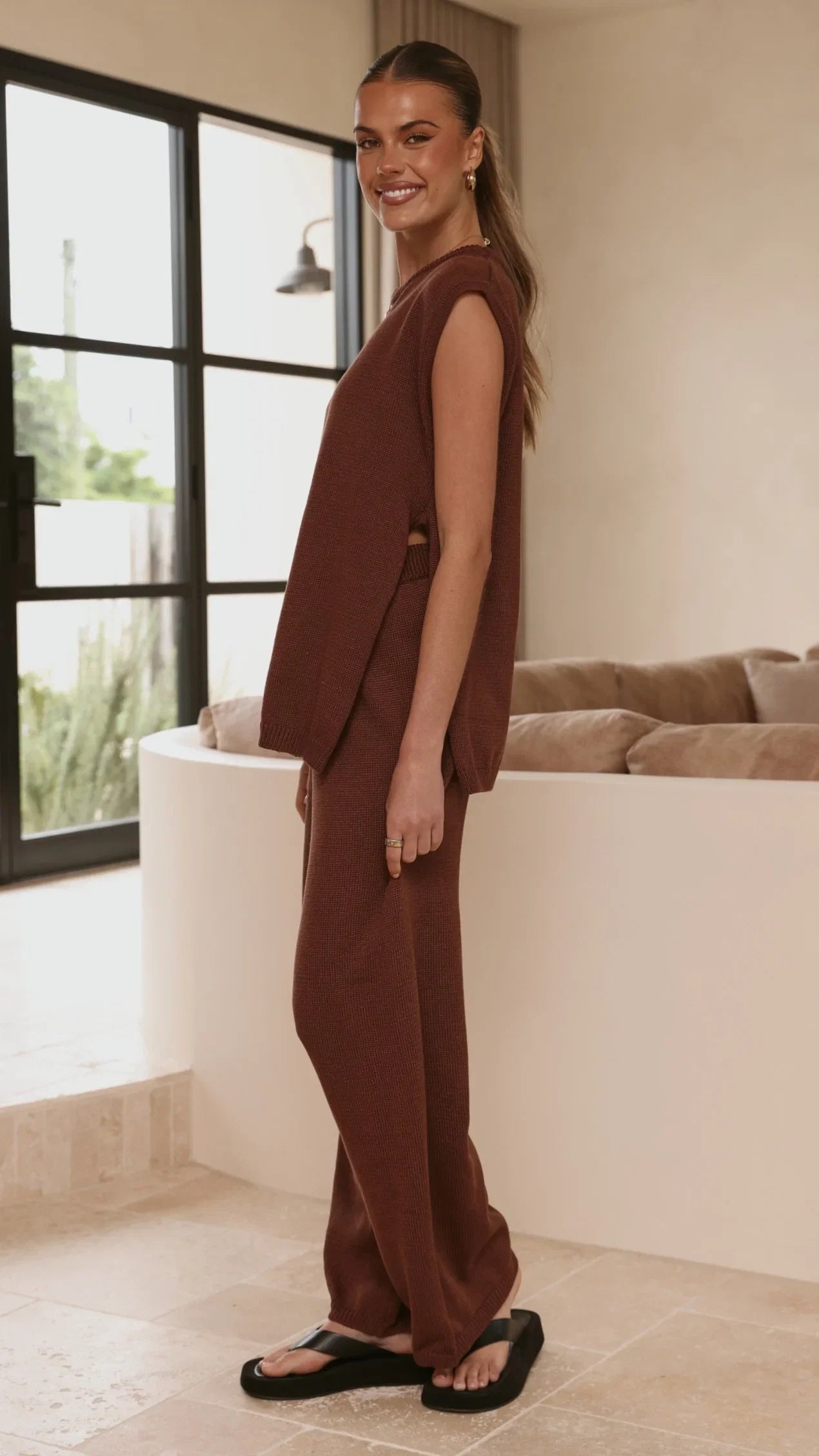 Florentine Knit Vest and Pants Set Chocolate