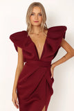 Augie Frill Shoulder Maxi Dress Burgundy