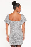 Tory Off Shoulder Sequin Mini Dress Silver