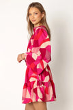 Milly Long Sleeve Mini Dress Red Magenta