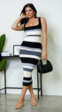 Mari Stripe Multi Color Midi Dress Black