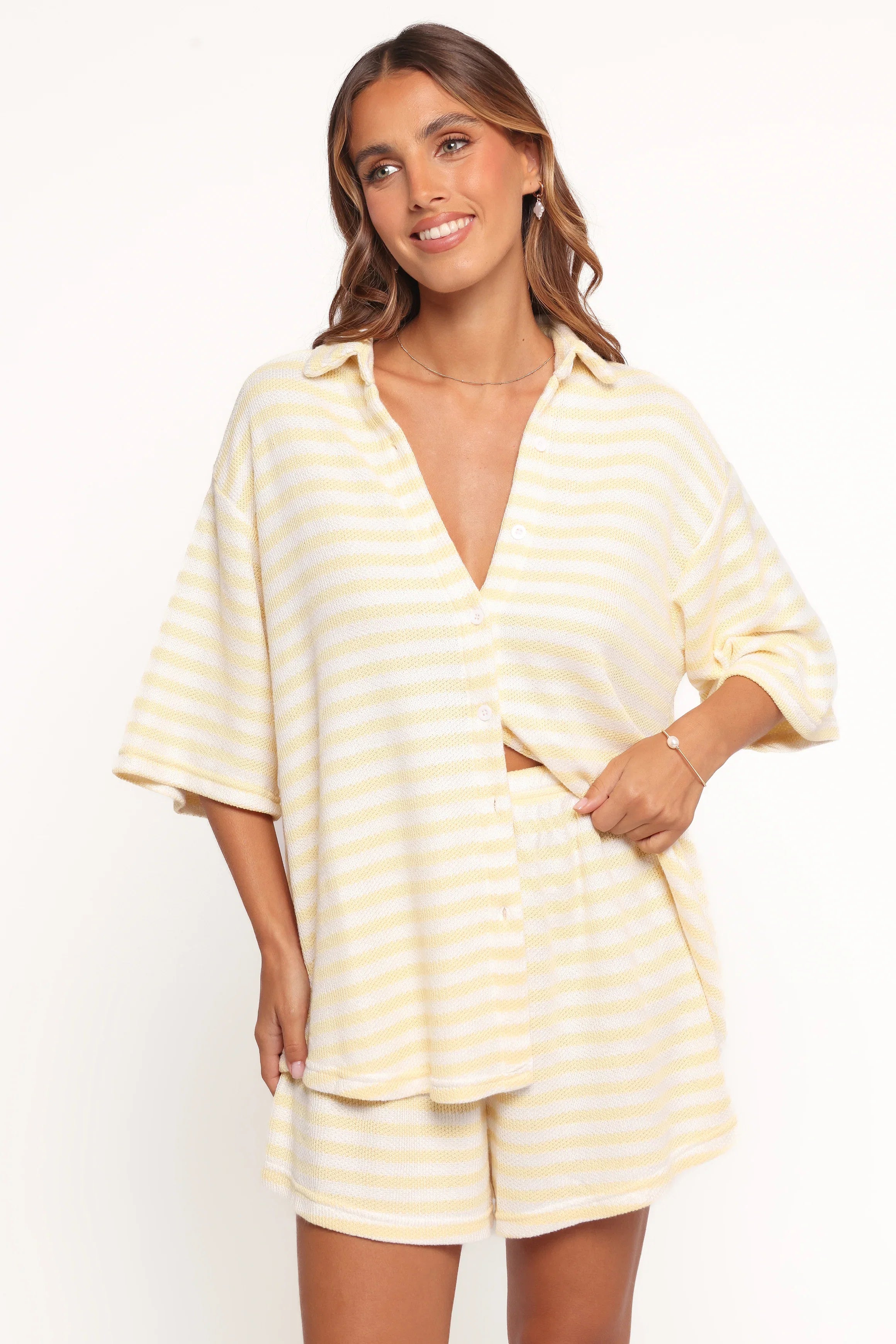 Sunny Knitted Short Set Yellow Stripe