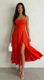 Camden Corset Side Slit Midi Dress Red