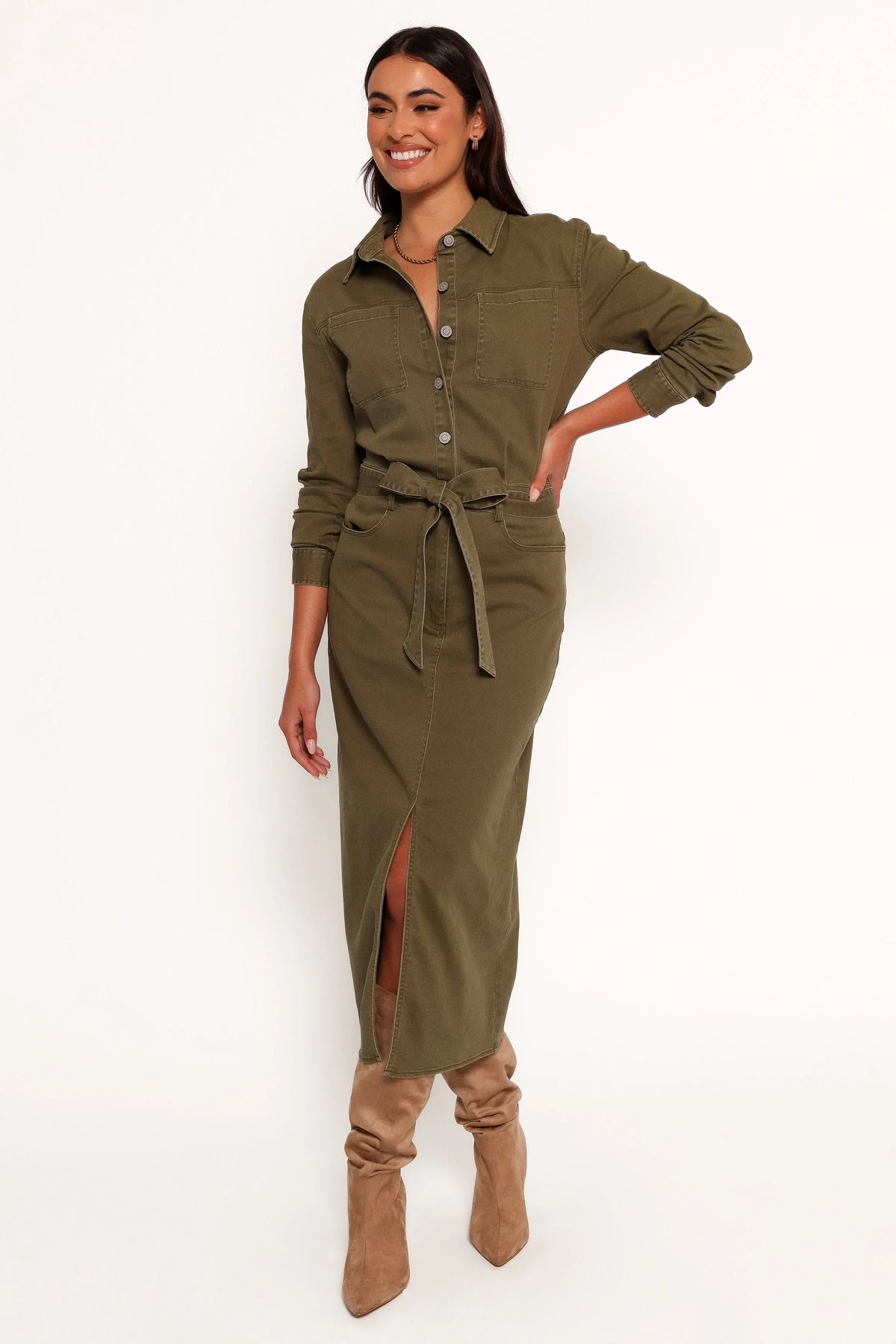 Cortney Long Sleeve Maxi Dress Olive