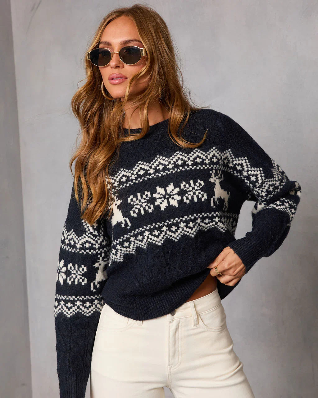 Midnight Ice Fair Isle Reindeer Sweater