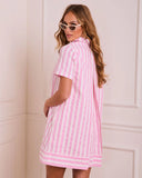 Sweet Line Striped Mini Shirt Dress