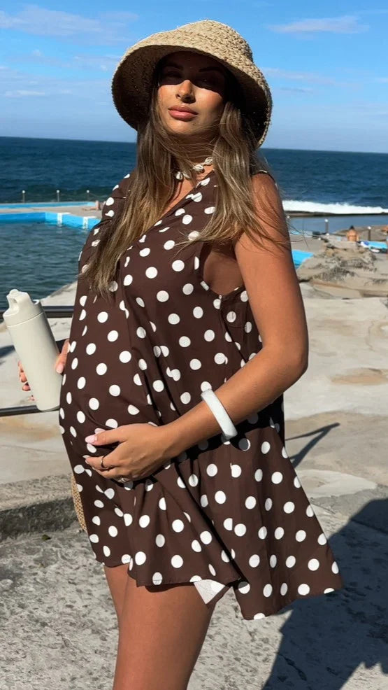 Vanessa Oversized Mini Dress Brown Polka