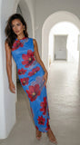 Cielara Floral Twist Neck Maxi Dress Blue