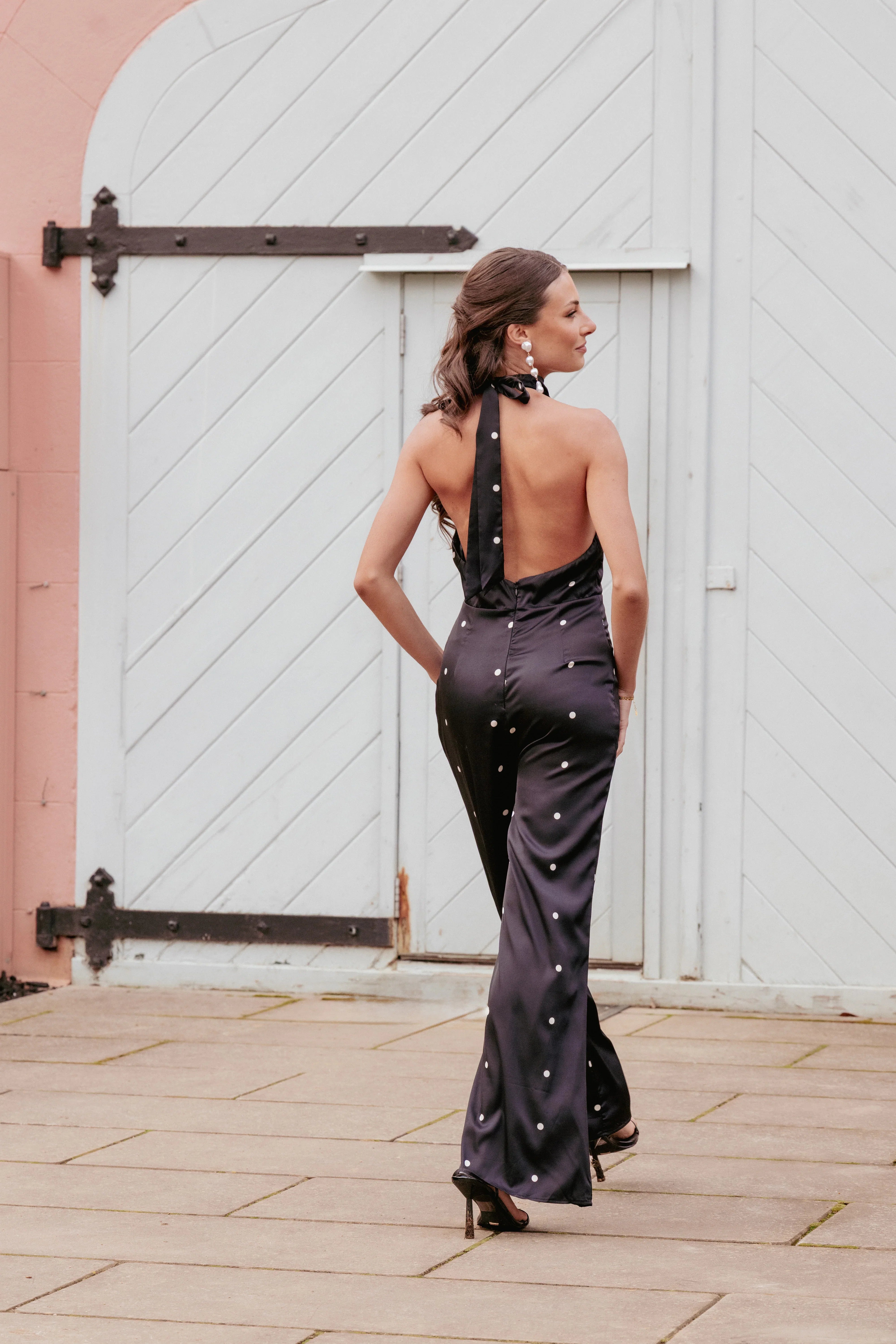 Bentley Halterneck Jumpsuit Black Polka Dot