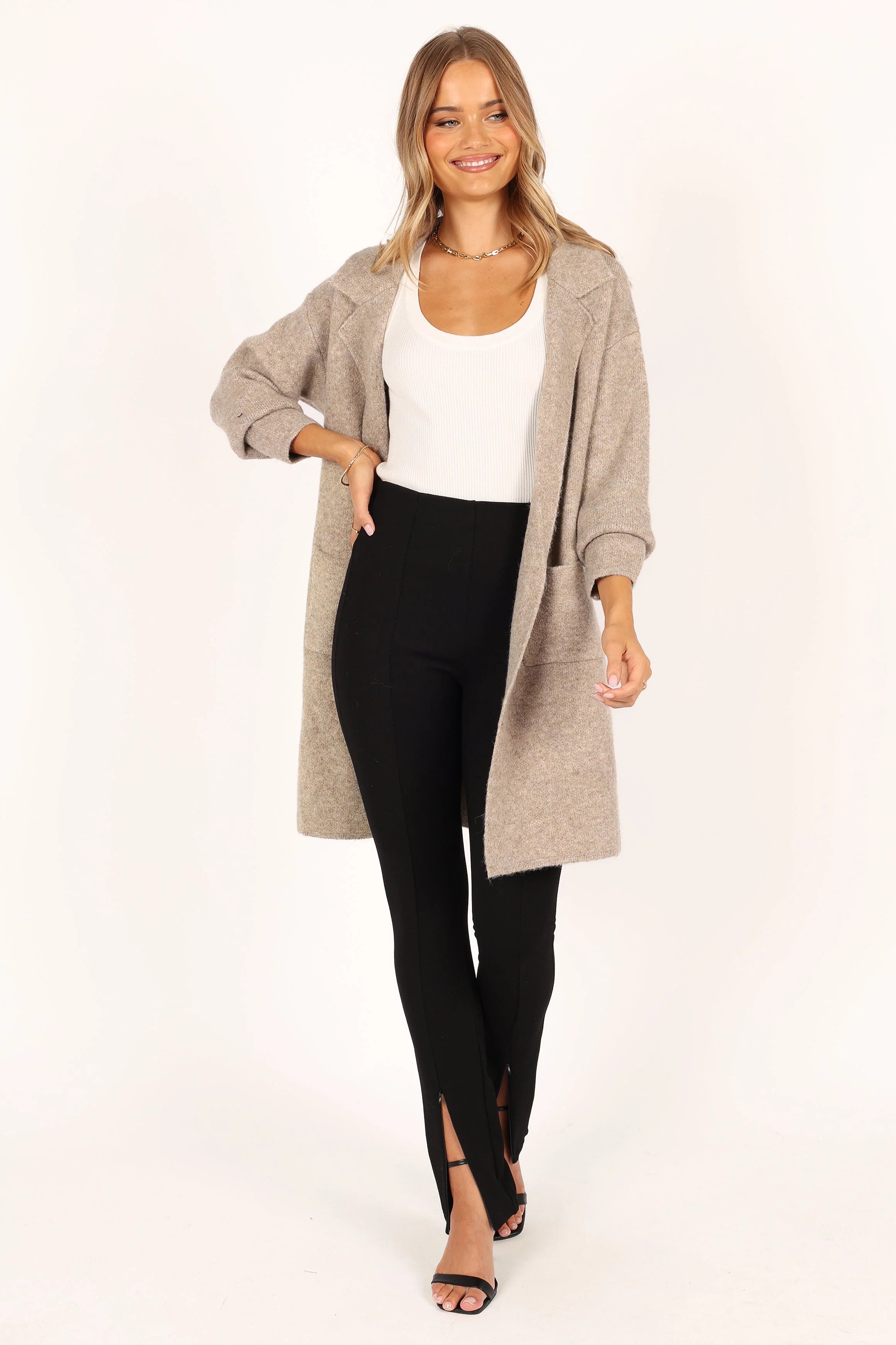 Skylar Open Front Coatigan Taupe