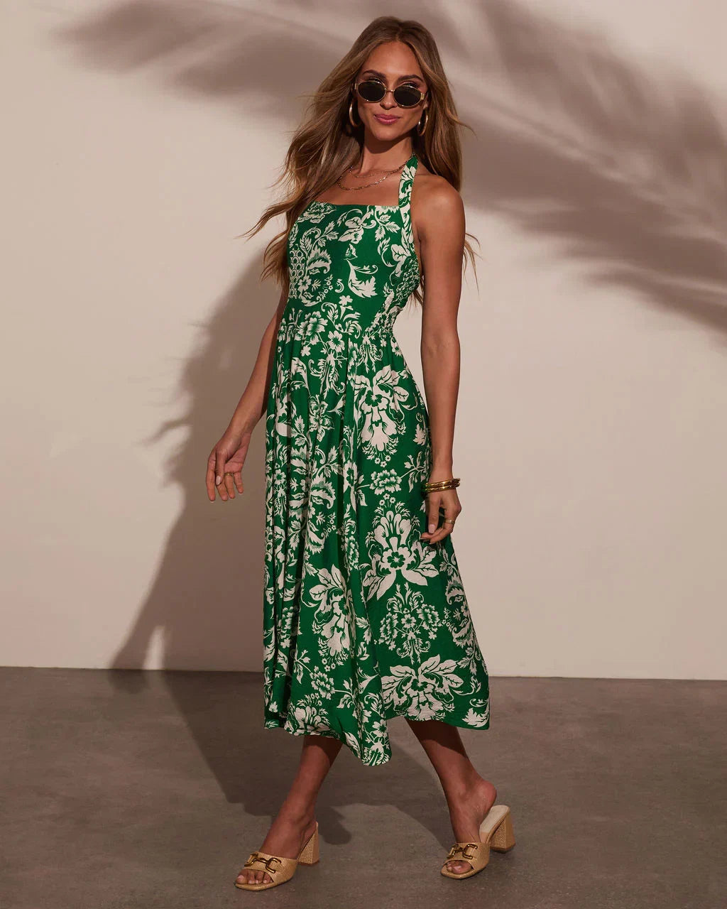 Kaydin Tropical Halter Neck Midi Dress