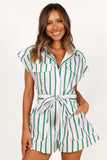 Addie Tie Waist Romper White Green